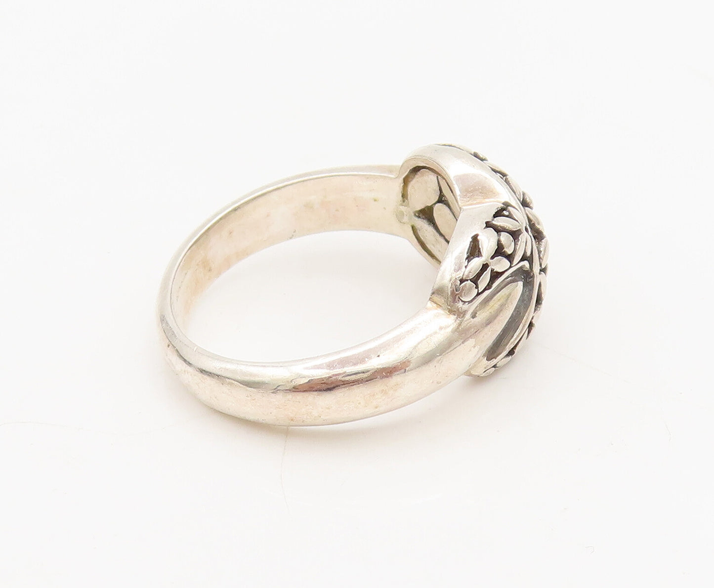 925 Silver Vintage Designer Floral Carved Cross Band Ring Sz 8.25  RG26877