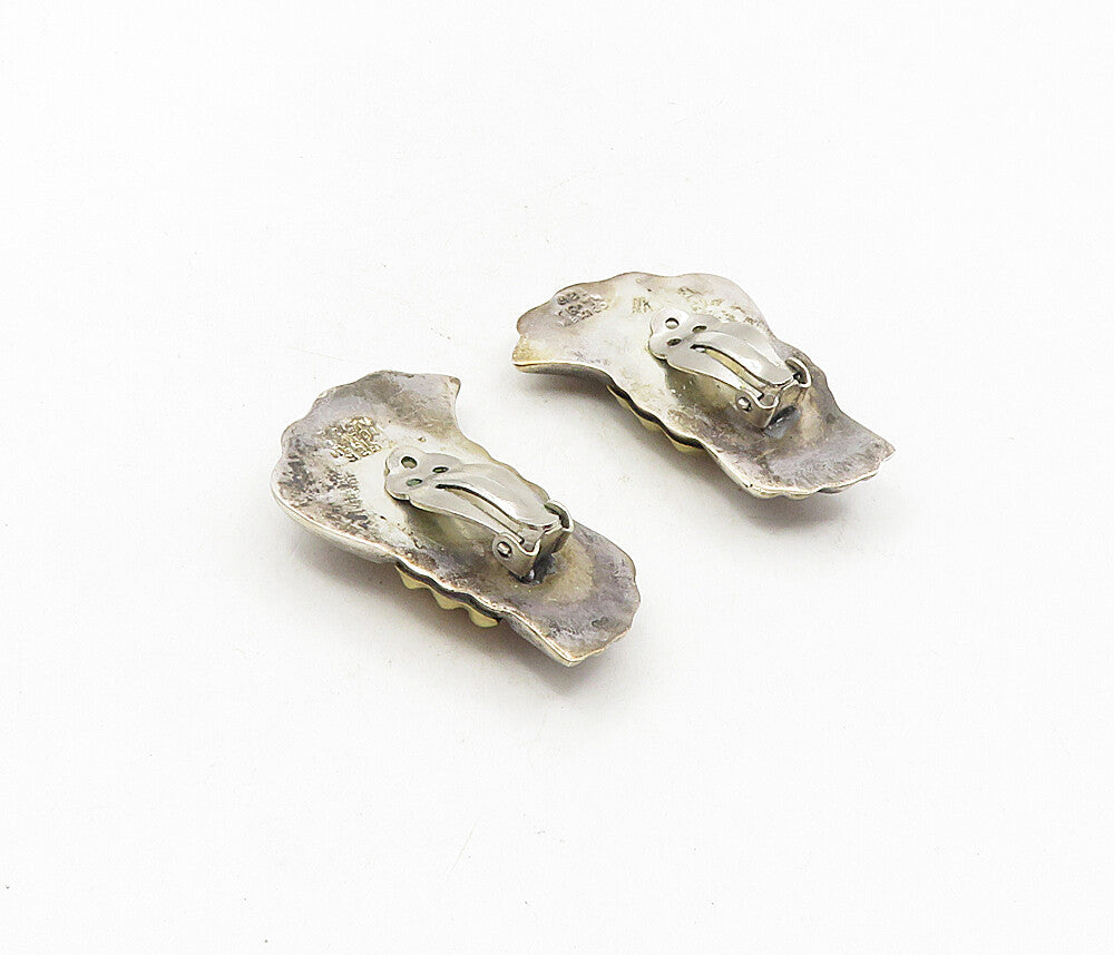 MEXICO 925 Silver  Vintage Two Tone Modernist Non Pierce Earrings  EG4789
