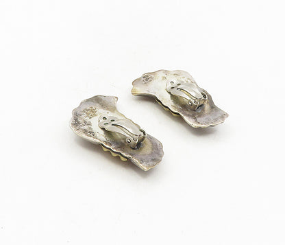 MEXICO 925 Silver  Vintage Two Tone Modernist Non Pierce Earrings  EG4789