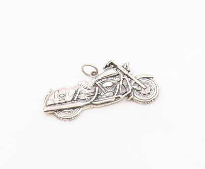 925 Sterling Silver  Vintage Shiny Motorcycle Motif Drop Pendant  PT18332