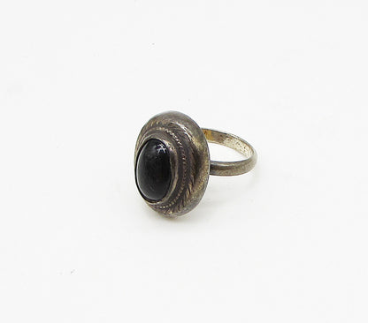 925 Silver  Vintage Cabochon Cut Black Onyx Oval Solitaire Ring Sz 7.5  RG3140