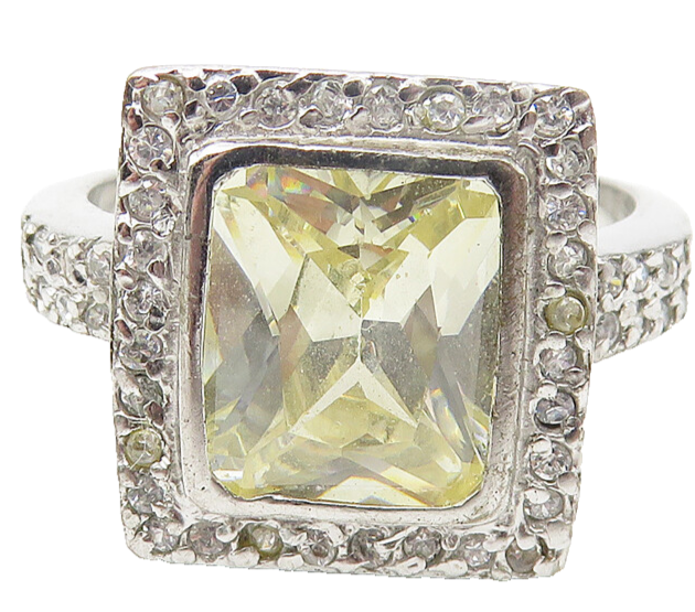 925 Sterling Silver  Shiny Cubic Zirconia Square Cocktail Ring Sz 9  RG10835