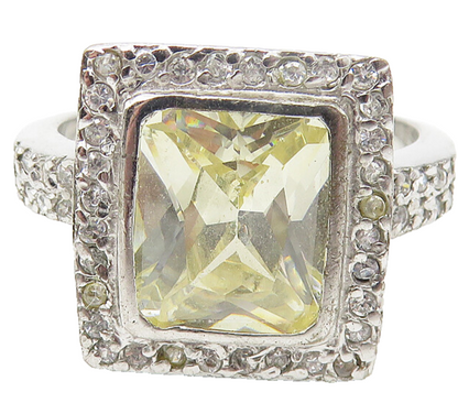 925 Sterling Silver  Shiny Cubic Zirconia Square Cocktail Ring Sz 9  RG10835