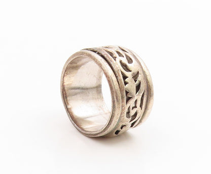 925 Sterling Silver Vintage Ring Floral Leaf Scroll Spinner Band  Sz 9  RG35899