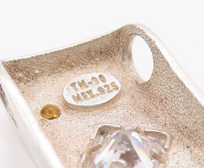 925 Sterling Silver Vintage Pendant Two Shape CZ Modernist Solid Charm  PT24912