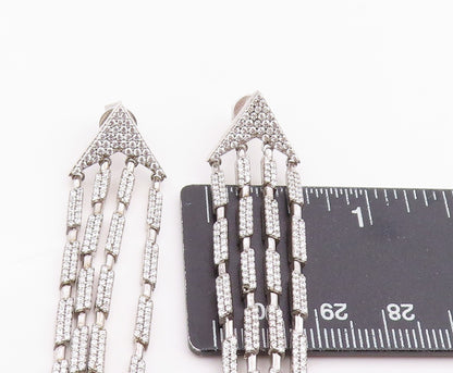 925 Sterling Silver Vintage Earrings CZ Elegant Geometric Linear Drop  EG14231