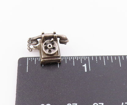 925 Sterling Silver  Vintage Old Fashioned Telephone Pendant  PT19429