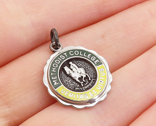 925 Sterling Silver  Vintage Enamel Methodist College Drop Pendant  PT3135