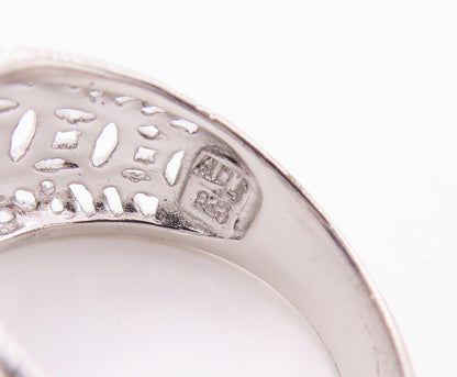 925 Sterling Silver Vintage Ring Designer Cutout Rectangle Sapphire Sz 7 RG30894