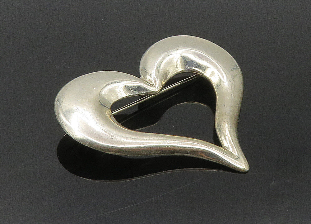 MEXICO 925 Sterling Silver  Vintage Shiny Open Love Heart Brooch Pin  BP3743