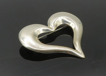MEXICO 925 Sterling Silver  Vintage Shiny Open Love Heart Brooch Pin  BP3743