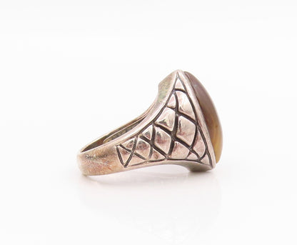 925 Sterling Silver Vintage Ring Marquise Shape Tiger's Eye  Sz 6  RG33132
