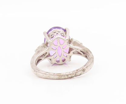 925 Sterling Silver Vintage Ring Oval Cut Amethyst & Topaz Band  Sz 7  RG34668