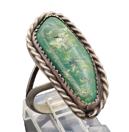 NAVAJO 925 Sterling Silver Vintage Green Turquoise Rope Ring Sz 7.75  RG26802