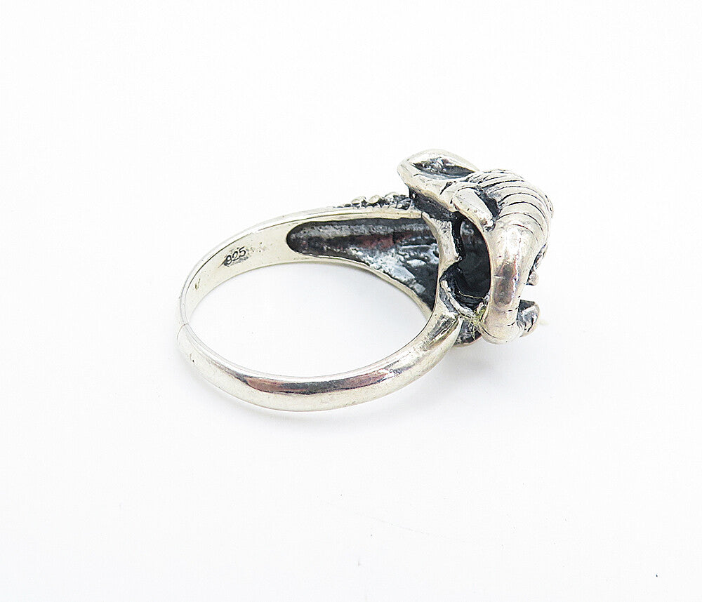 925 Sterling Silver  Vintage Sculpted Elephant's Head Band Ring Sz 8  RG7944