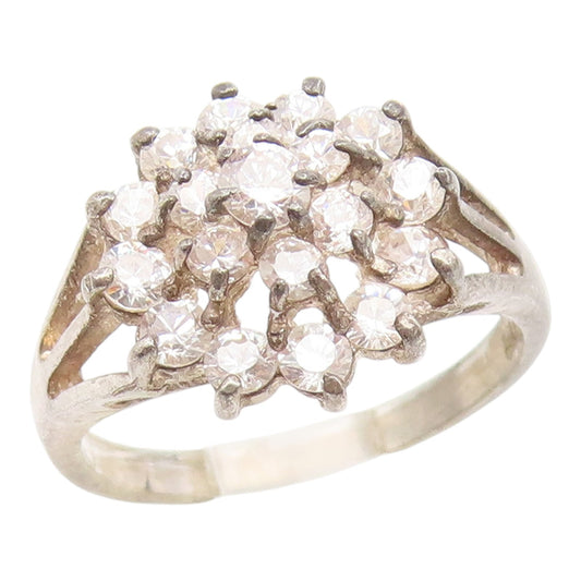 925 Sterling Silver Vintage Ring Sparkling CZ Floral Cluster  Sz 7.5  RG35080