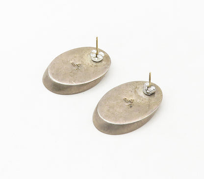 925 Sterling Silver & 14K GOLD  Vintage Hollow Oval Drop Earrings  EG8609