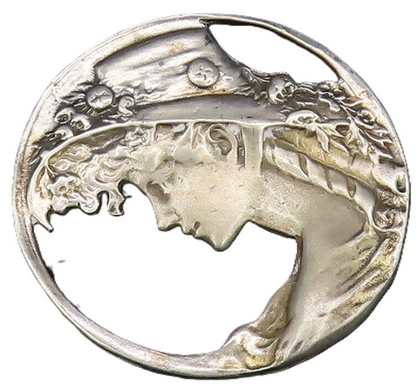 925 Sterling Silver Vintage Open Circle Lady With Floral Hat Brooch Pin BP9757