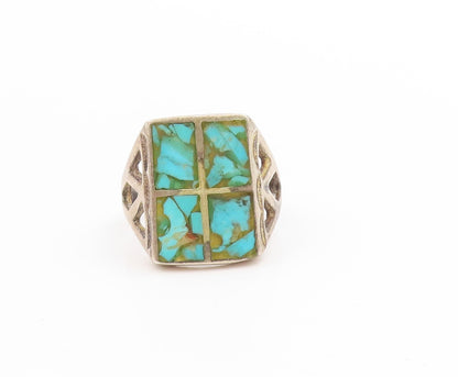 925 Sterling Silver Vintage Ring NAVAJO ZUNI Crushed Turquoise  Sz 11  RG34065