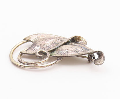 JEWEL ART 925 Silver  Vintage Shiny Floral Leaves Swirl Brooch Pin  BP6963