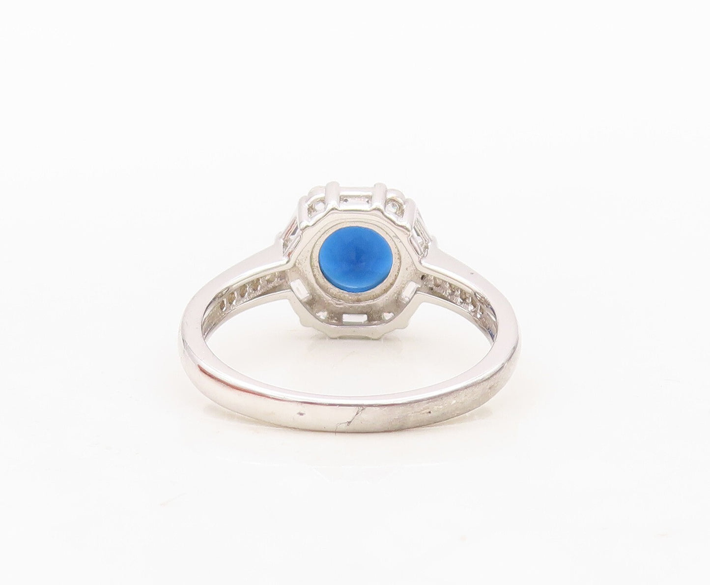 925 Sterling Silver Vintage Ring Round Sapphire Halo CZ Frame  Sz 7 RG30353