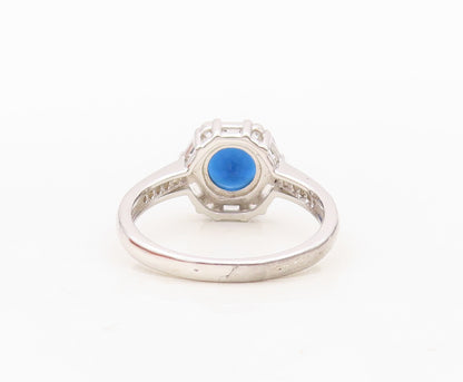 925 Sterling Silver Vintage Ring Round Sapphire Halo CZ Frame  Sz 7 RG30353