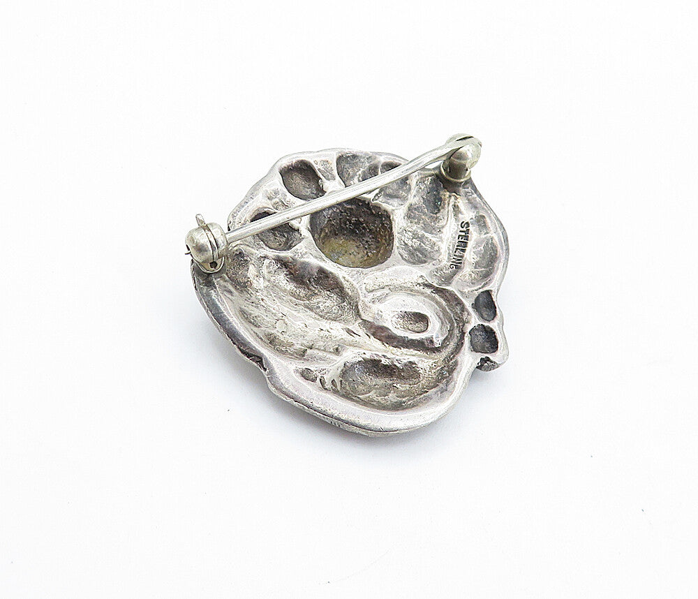 925 Sterling Silver  Vintage Antique Dark Tone Floral Leaf Brooch Pin  BP2435