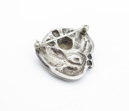925 Sterling Silver  Vintage Antique Dark Tone Floral Leaf Brooch Pin  BP2435