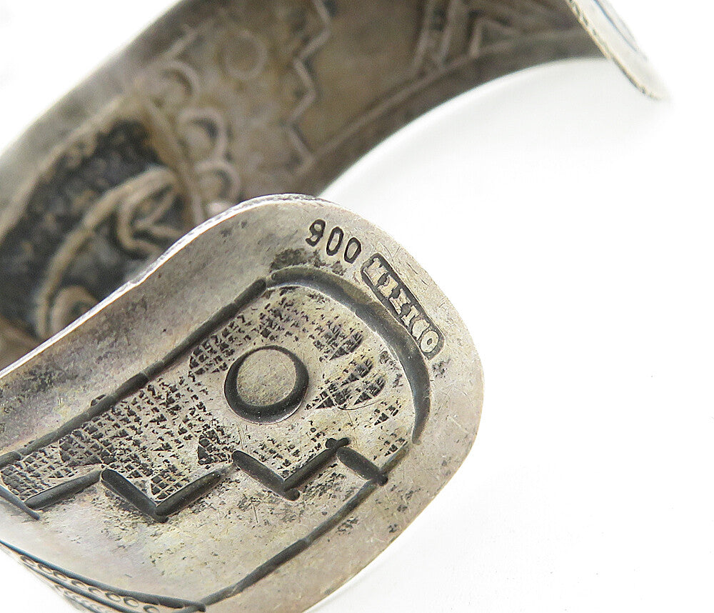 925 Sterling Silver  Vintage Dark Tone Traditional Face Cuff Bracelet  BT1552