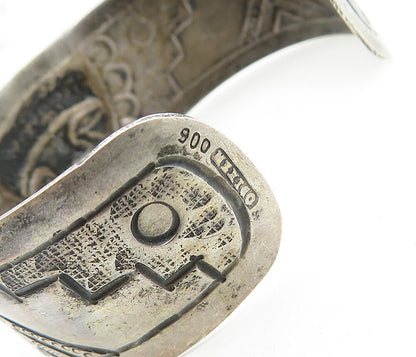 925 Sterling Silver  Vintage Dark Tone Traditional Face Cuff Bracelet  BT1552