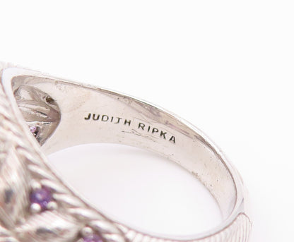 925 Sterling Silver Vintage Ring JUDITH RIPKA Rose Quartz Band  Sz 8  RG36428