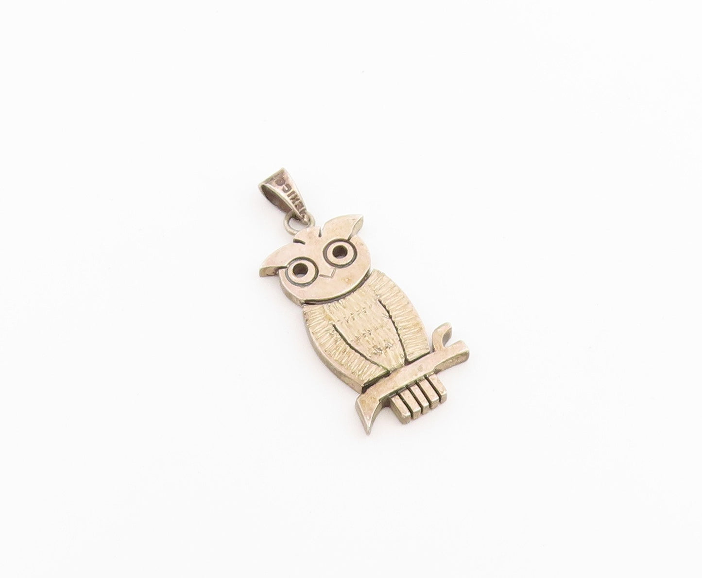 925 Sterling Silver Vintage Pendant MEXICO Textured Wise Owl Charm  PT26507