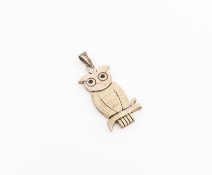 925 Sterling Silver Vintage Pendant MEXICO Textured Wise Owl Charm  PT26507