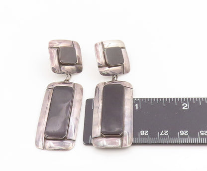 925 Sterling Silver Vintage Earrings Black Onyx Modern Geometric Dangle  EG13777