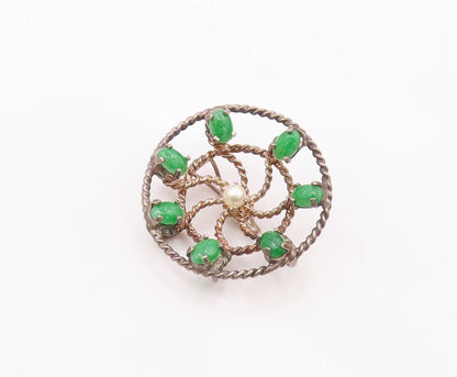 925 Sterling Silver  Vintage Emerald & Pearl Twist Wheel Pendant  PT10922
