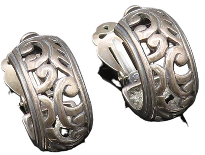 SILPADA 925 Silver  Vintage Oxidized Openwork Scroll Hoop Earrings  EG12084