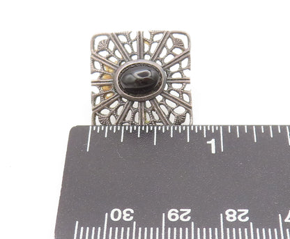 CELLINI 925 Silver  Vintage Antique Filigree Cut Square Onyx Earrings  EG12654
