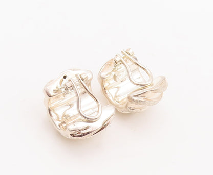 925 Sterling Silver Vintage Earrings Swirly Carved Waves Broad Hoop EG13145
