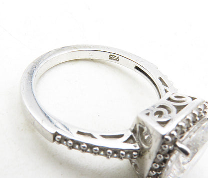 925 Sterling Silver   Cubic Zirconia Solitaire With Accents Ring Sz 8  RG9169