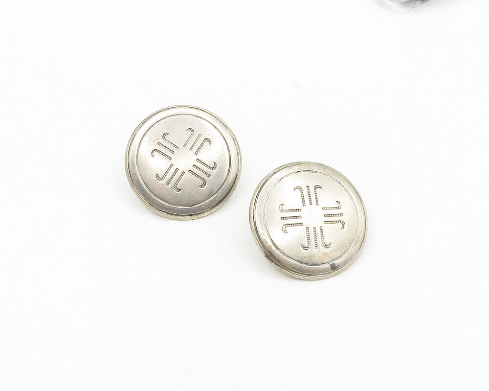 925 Sterling Silver Vintage Etched Button Drop Earrings EG9123