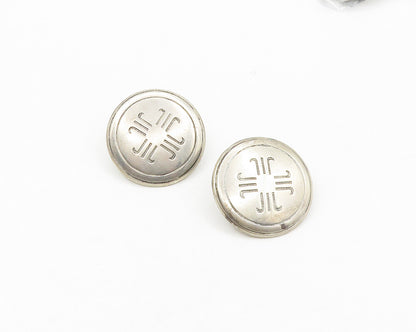 925 Sterling Silver Vintage Etched Button Drop Earrings EG9123