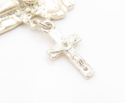 925 Sterling Silver Vintage Pendant Etched Praying Hands With Holy Cross PT25967
