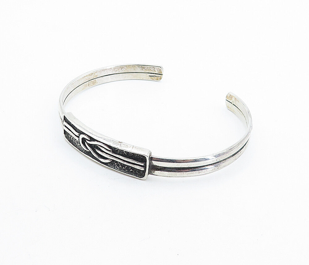 925 Sterling Silver  Vintage Oxidized Tied Knot Detail Cuff Bracelet  BT2334