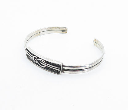 925 Sterling Silver  Vintage Oxidized Tied Knot Detail Cuff Bracelet  BT2334