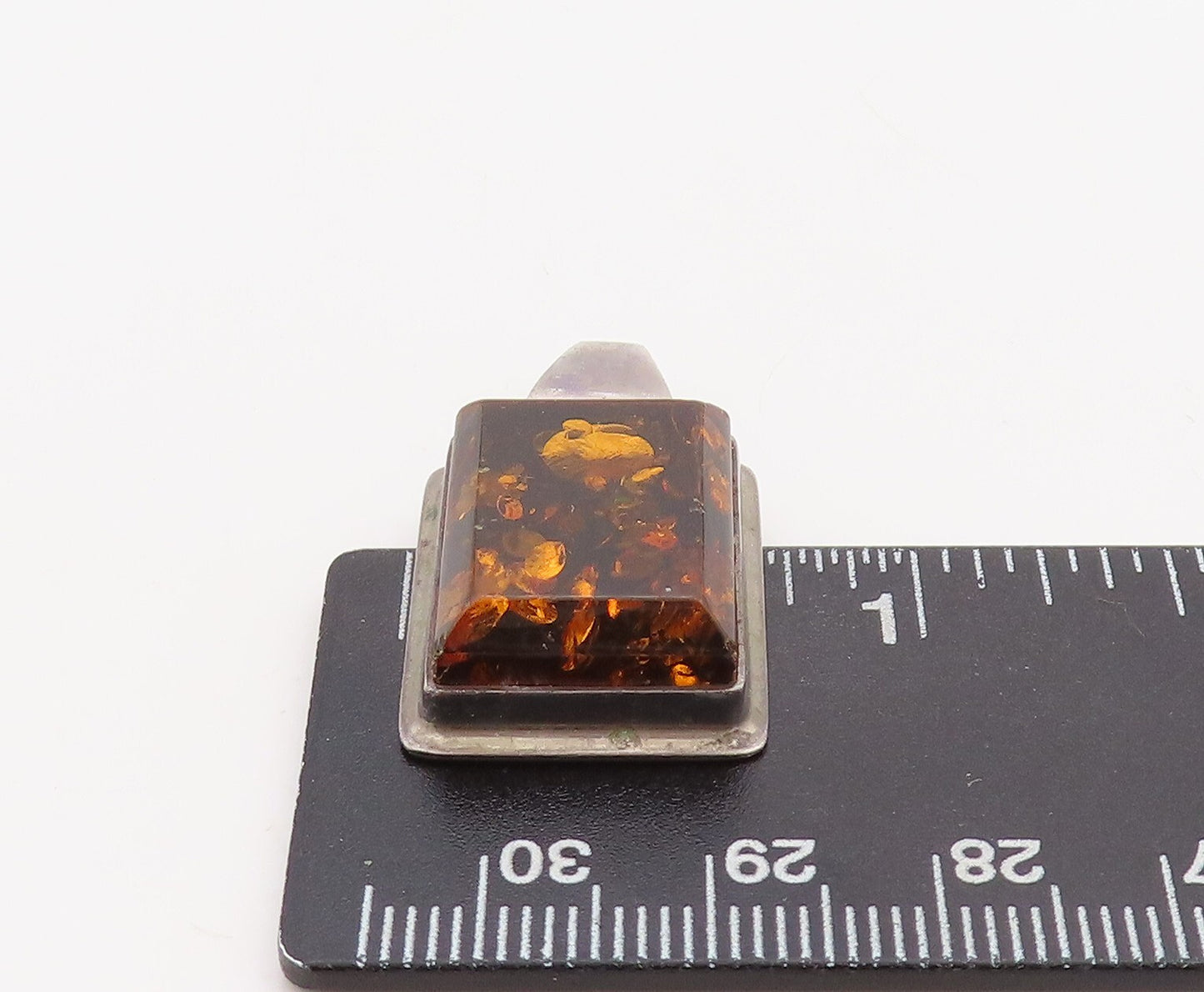 925 Sterling Silver Vintage Pendant Rectangle Cabochon Honey Amber  PT23551