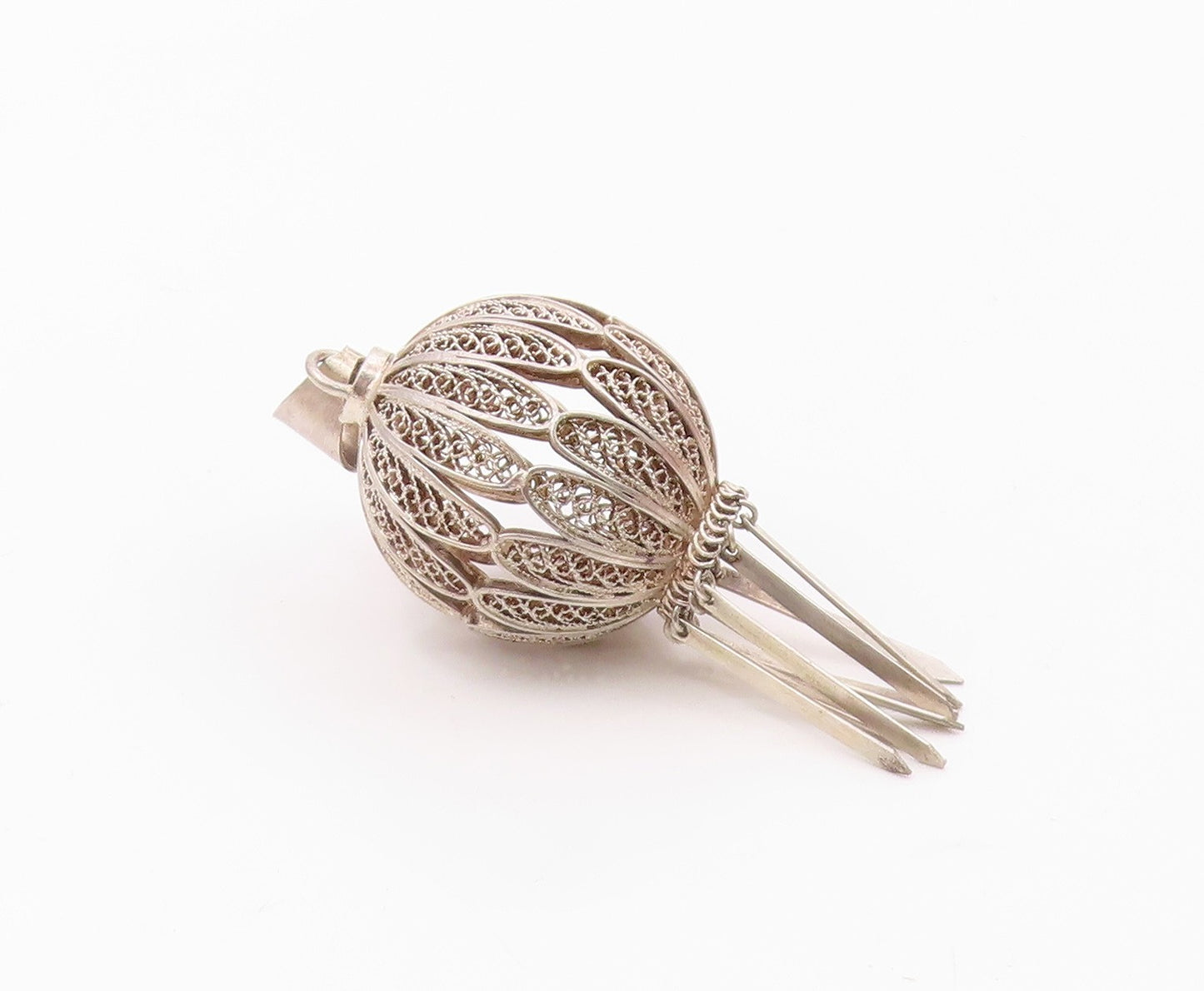 925 Sterling Silver  Vintage Wire Spiral Sphere Dangle Pendant  PT20293
