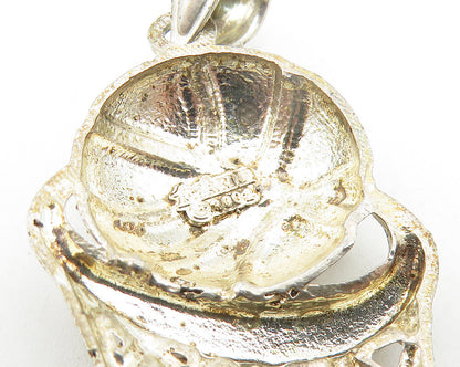 925 Sterling Silver  Vintage Diamond Cut Basketball & Hoop Pendant  PT9140