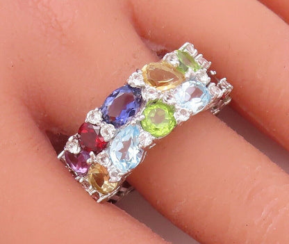 925 Sterling Silver Vintage Ring Multi Shape Multi Cut Topaz Band Sz 8.5 RG30200