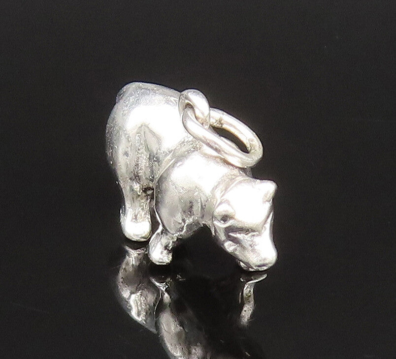 925 Sterling Silver  Vintage Sculpted Polar Bear Charm Pendant  PT20959
