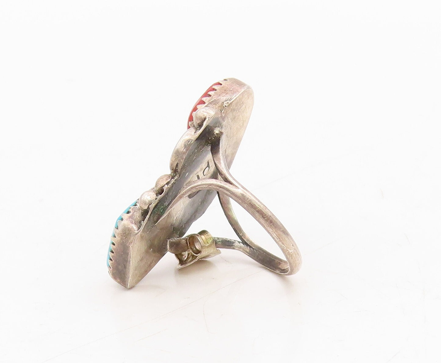 925 Sterling Silver Vintage Ring NAVAJO ZUNI Turquoise Swirl Carved Sz 6 RG31706